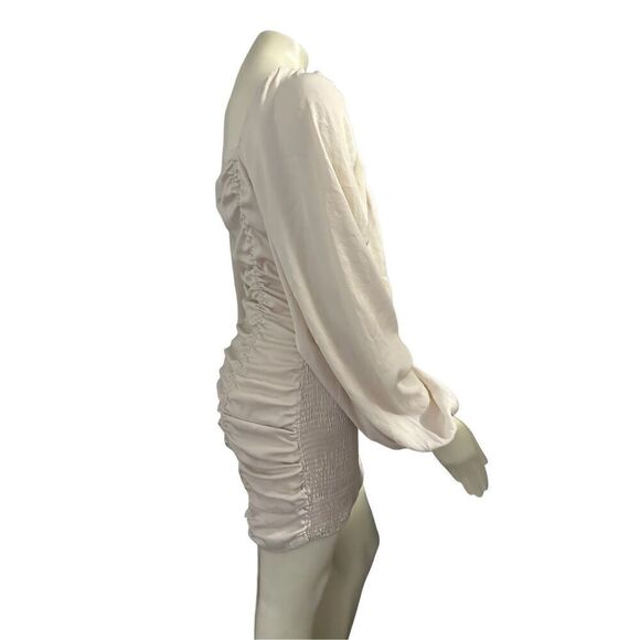 Women's Smocked Long Sleeve Squareneck Ruched Back Mini Dress Tan Large - Picture 3 of 6